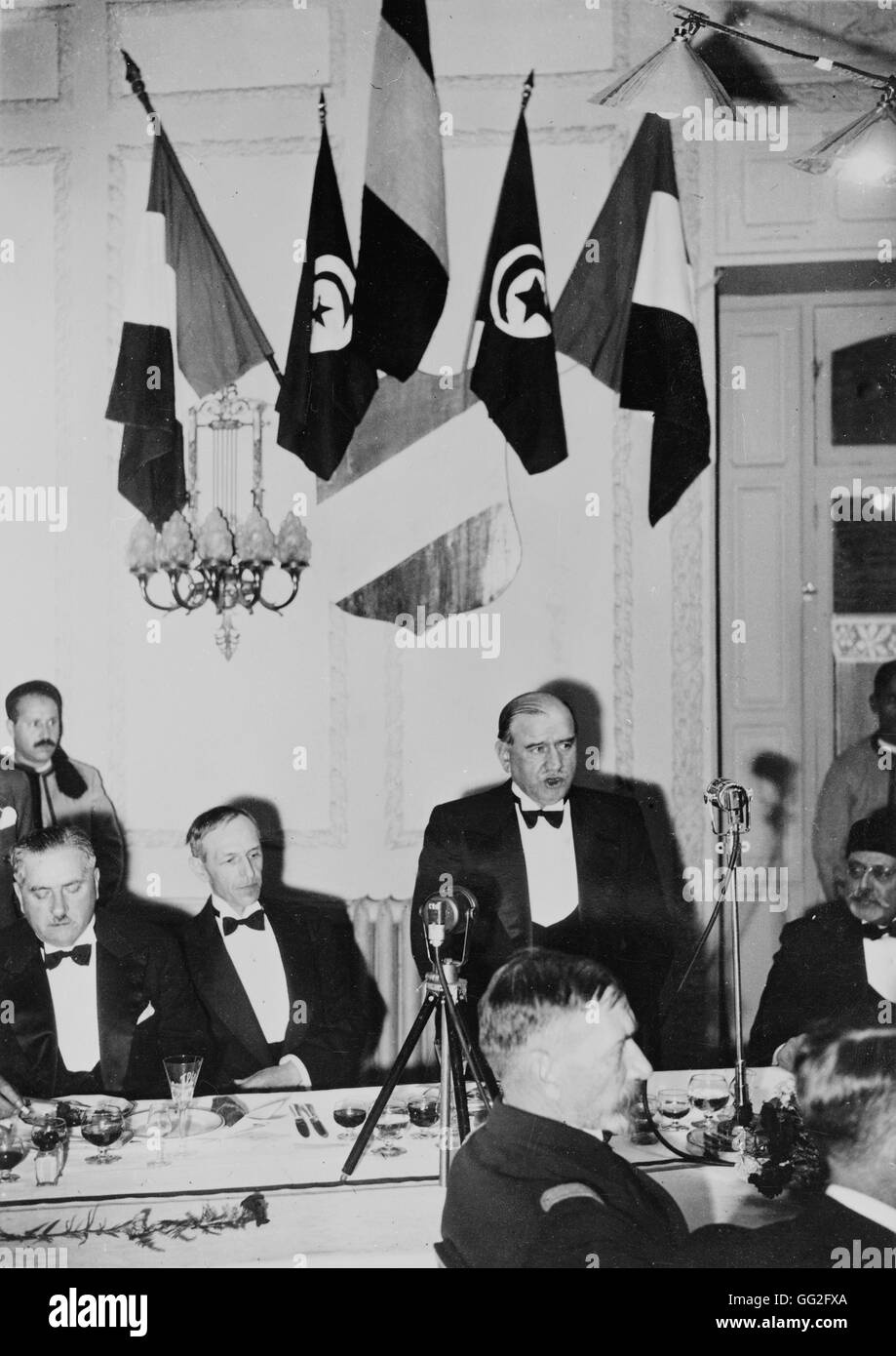 Interwar period.  The President of the Council, Edouard Daladier travels to Tunisia to answer Italian claims. Stock Photo