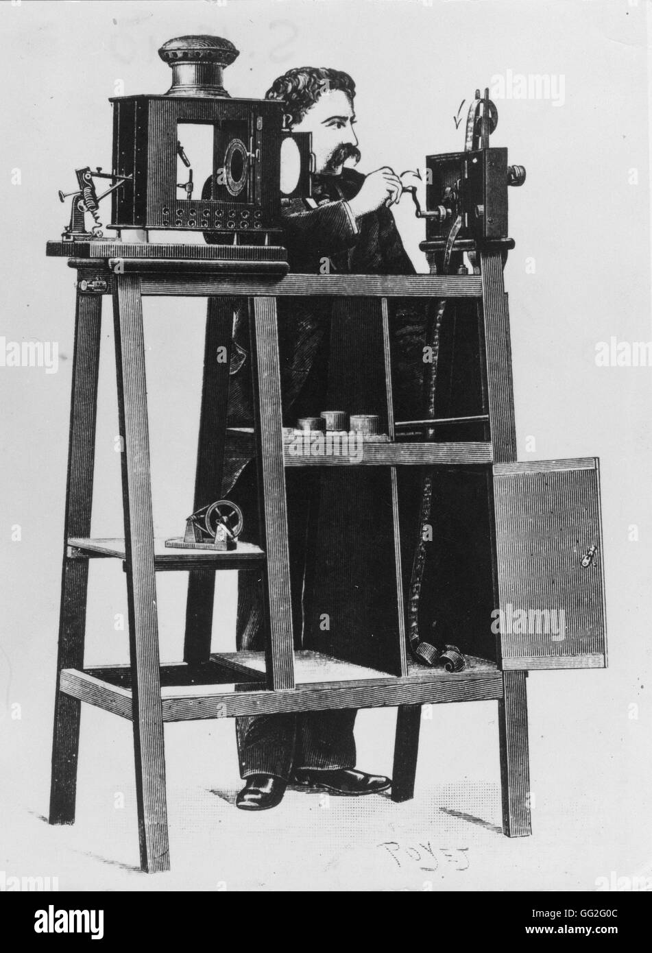The Cinématographe Lumière, film projector used in England, invented by Louis and Auguste Lumière. 1895 London, Science Museum Stock Photo