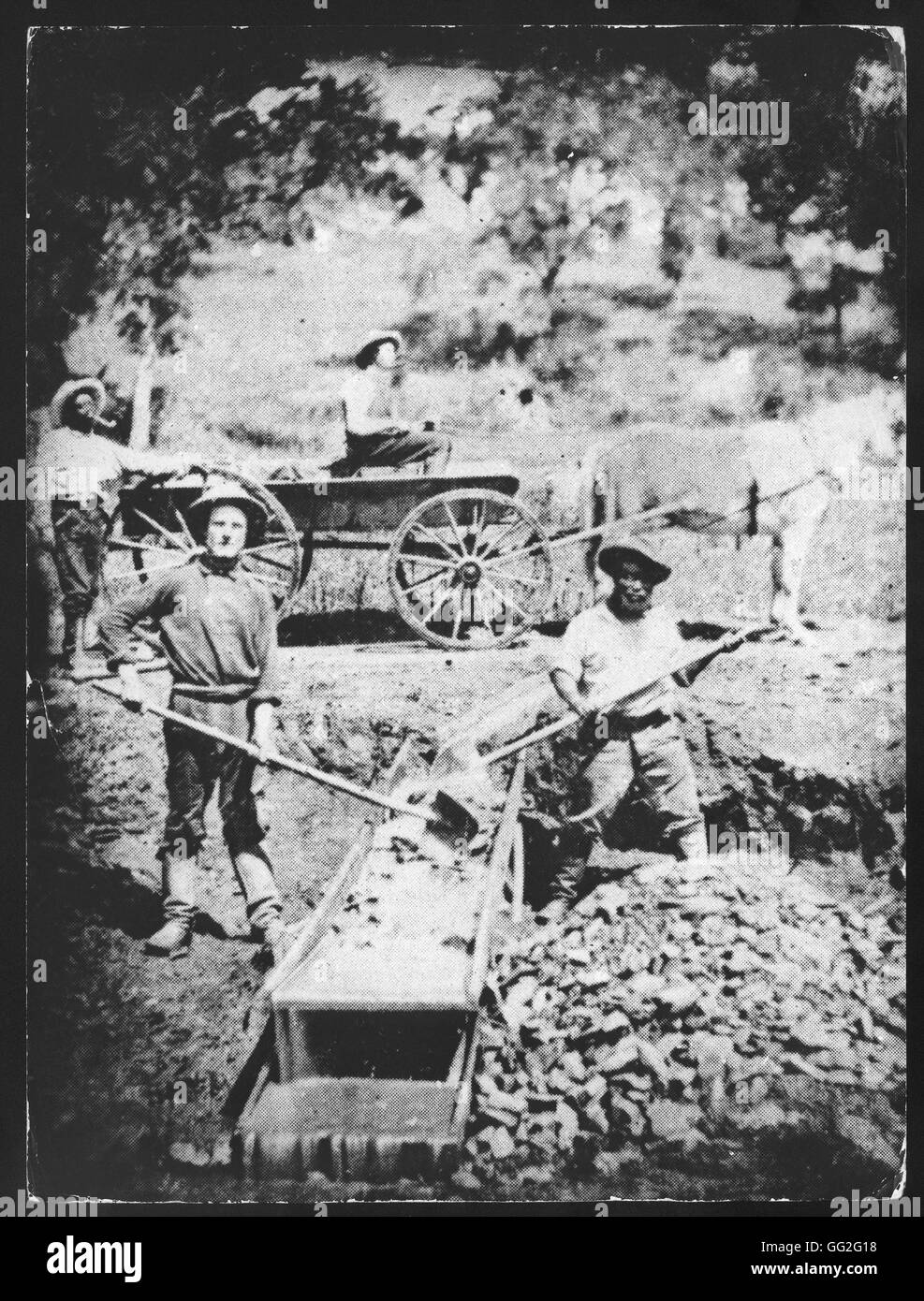 Slaves working in California Gold Mines. 1852. Stock Photo
