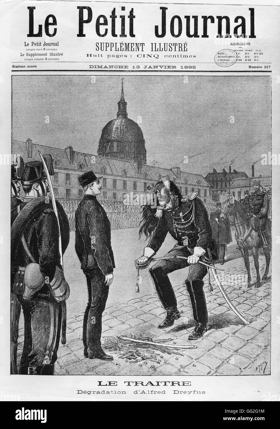 Demotion of Alfred Dreyfus in the courtyard of the Invalides published by 'Le Petit Journal' January 13, 1895 Stock Photo