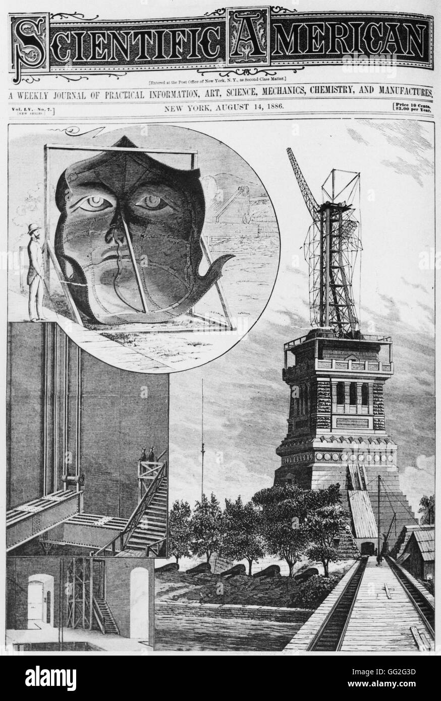 Front page of The Scientific American, August 14, 1886: Construction of the Statue of Liberty. Stock Photo