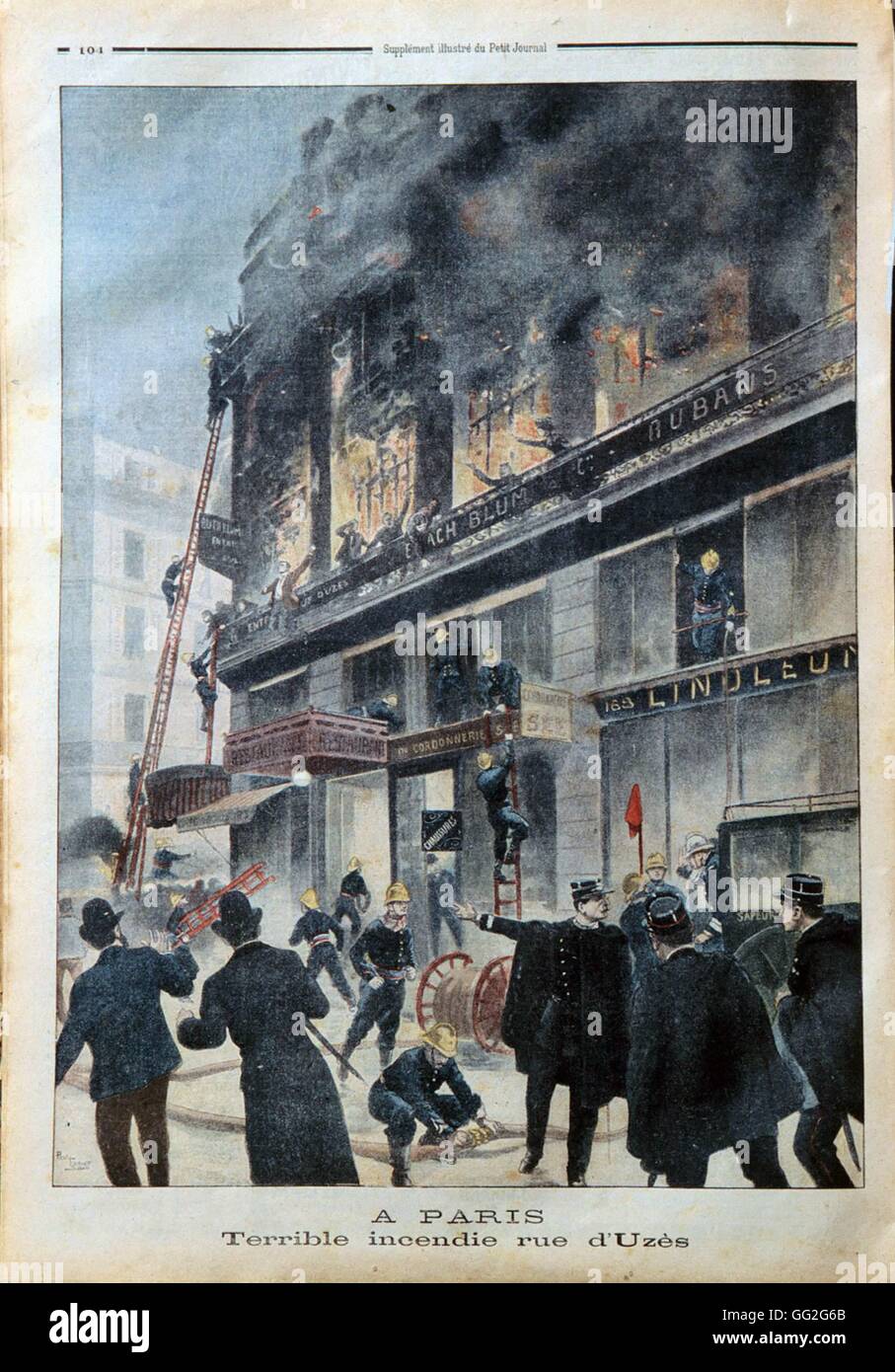 Paris: A terrible fire in the rue d'Uzès in 'Le Petit Journal' March 30, 1902. Stock Photo