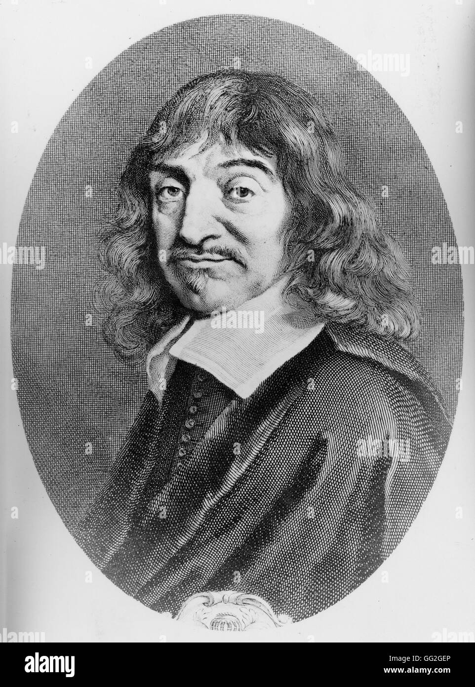 Portrait of René Descartes, French philosopher. 19th century Engraving probably from Frans Hals. Stock Photo