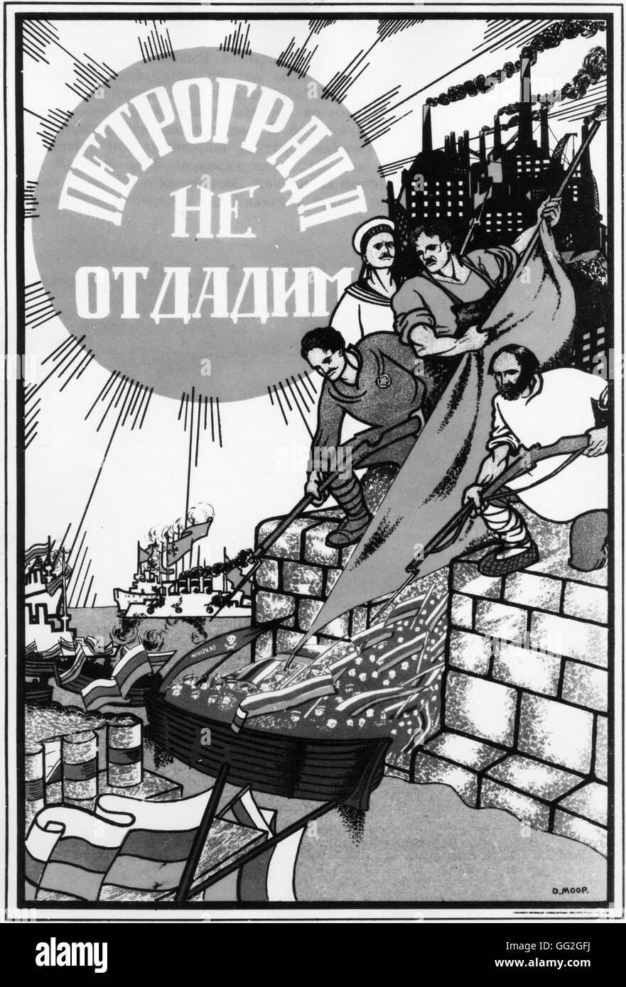 Dimitri Moor Russian school Poster exhorting men to defend Petrograd (St. Petersburg), probably during WWI. 20th century Moscow, Central Revolutionary Museum Stock Photo
