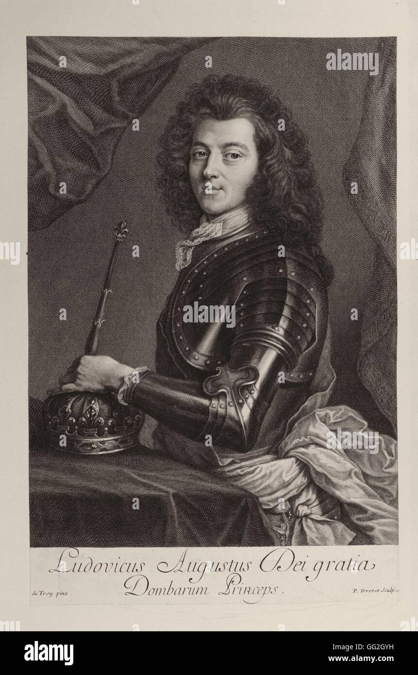 Pierre Drevet, after François de Troy French school Louis Auguste de Bourbon, (1670-1736), Duke of Maine, son of Louis XIV and the Marquise de Montespan Engraving Stock Photo