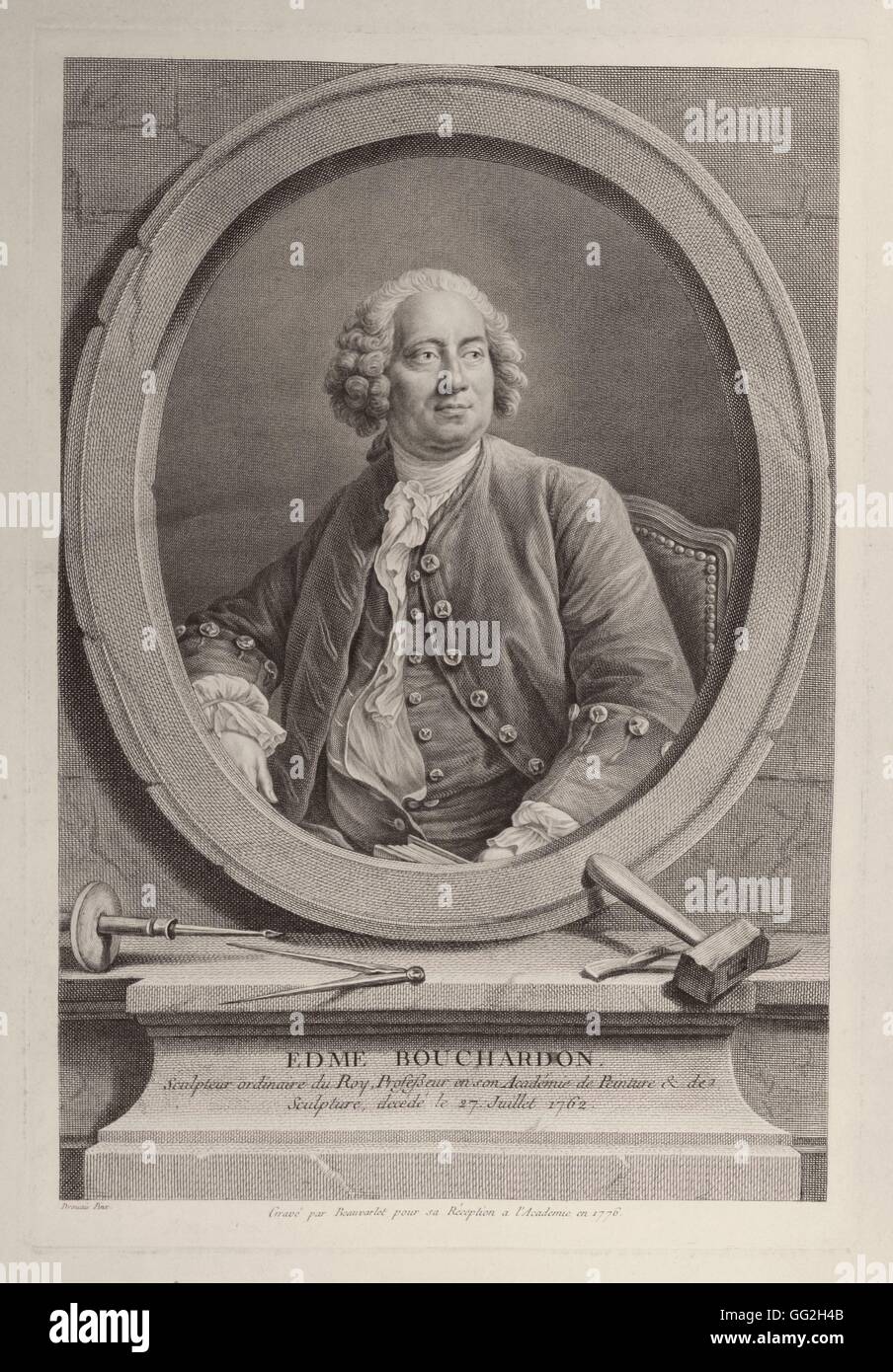 Jacques Firmin Beauvarlet French school Edme Bouchardon, (1698-1762), French sculptor Engraving Stock Photo