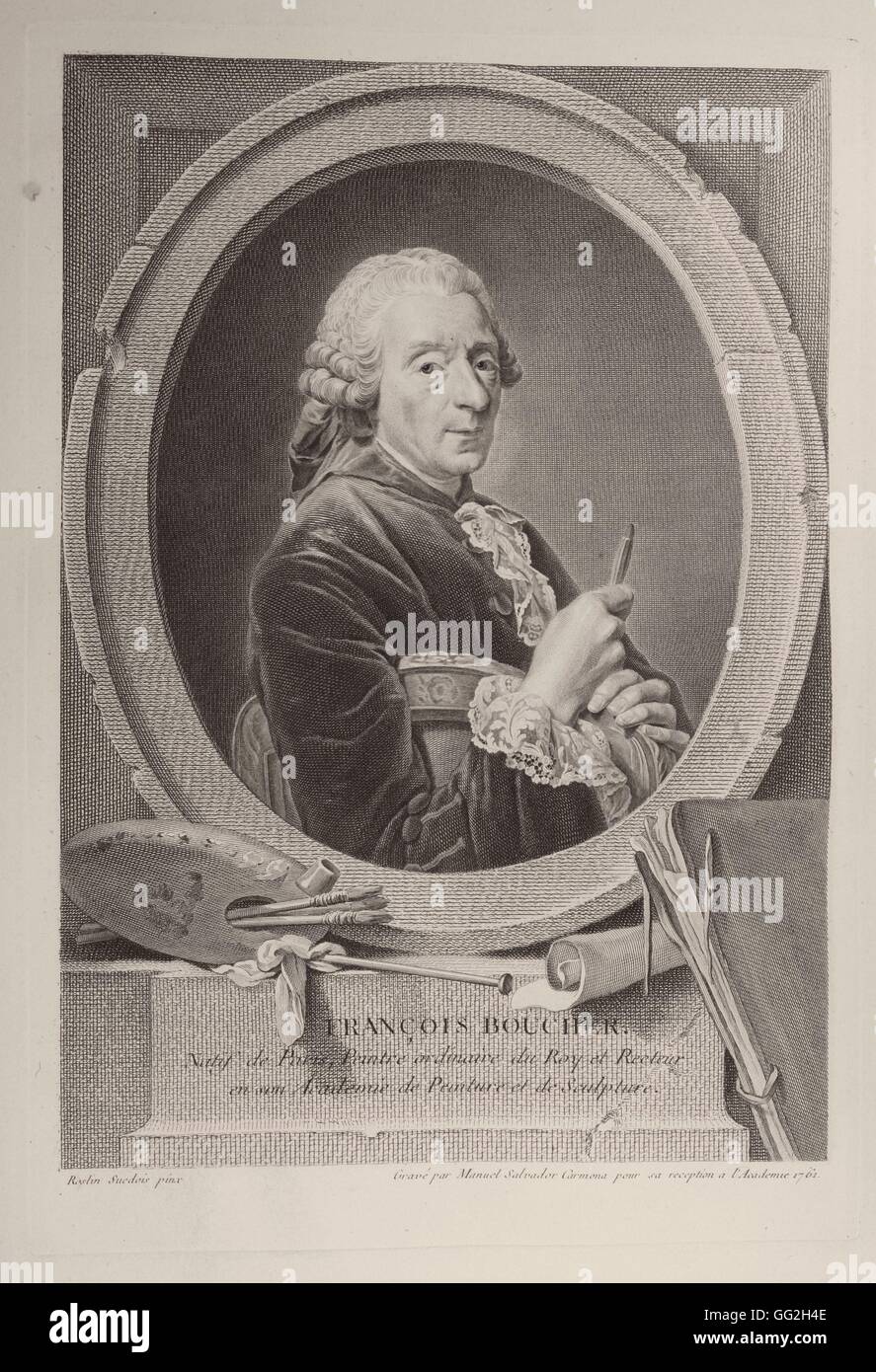 Salvador Carmona Manuel, after Alexander Roslin François Boucher, (1703-1770), French painter Engraving 1761 Stock Photo