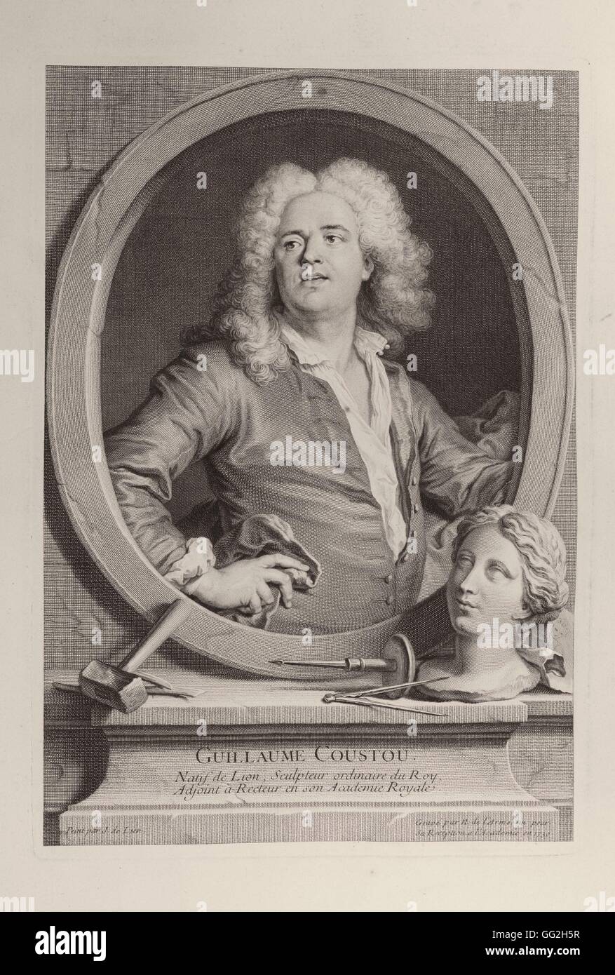 Nicolas IV de Larmessin French school Guillaume Coustou, (1677-1746), French sculptor Engraving 1730 Stock Photo