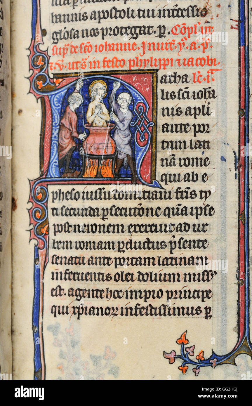 Saint John the Evangelist at la Porta latina Breviary for Paris, folio 332 Early 14th century manuscript Parchment Stock Photo