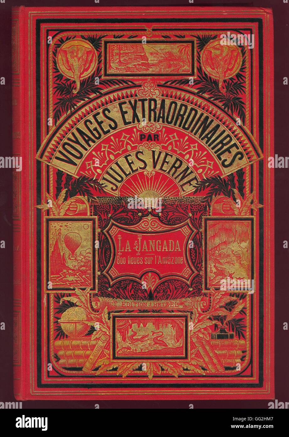 Book cover 800 miles on the Amazon Published as a serial novel, 1881 Les Voyages Extraordinaires, Jules Verne Edition Hetzel Stock Photo