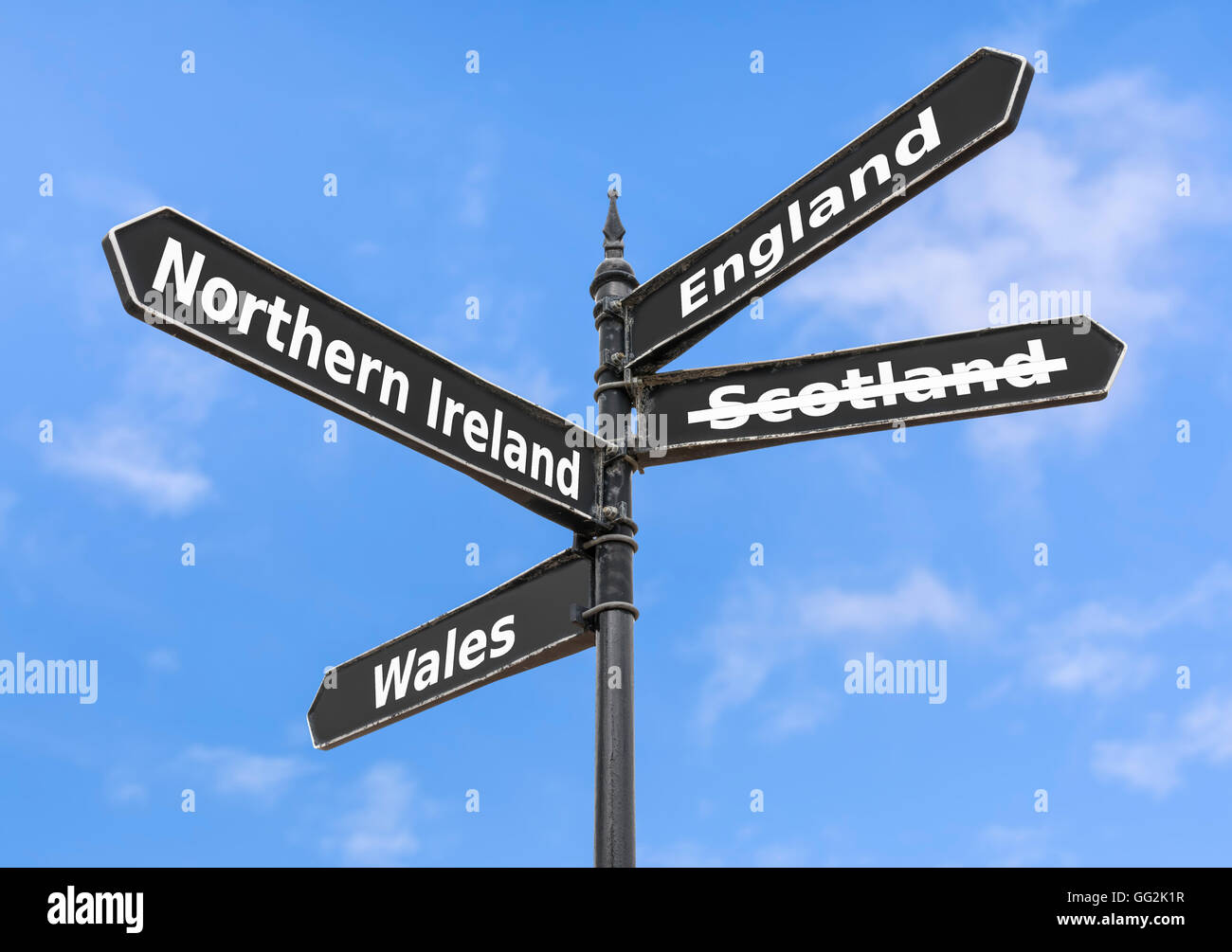 Sign showing Scotland as no longer part of the United Kingdom. Stock Photo