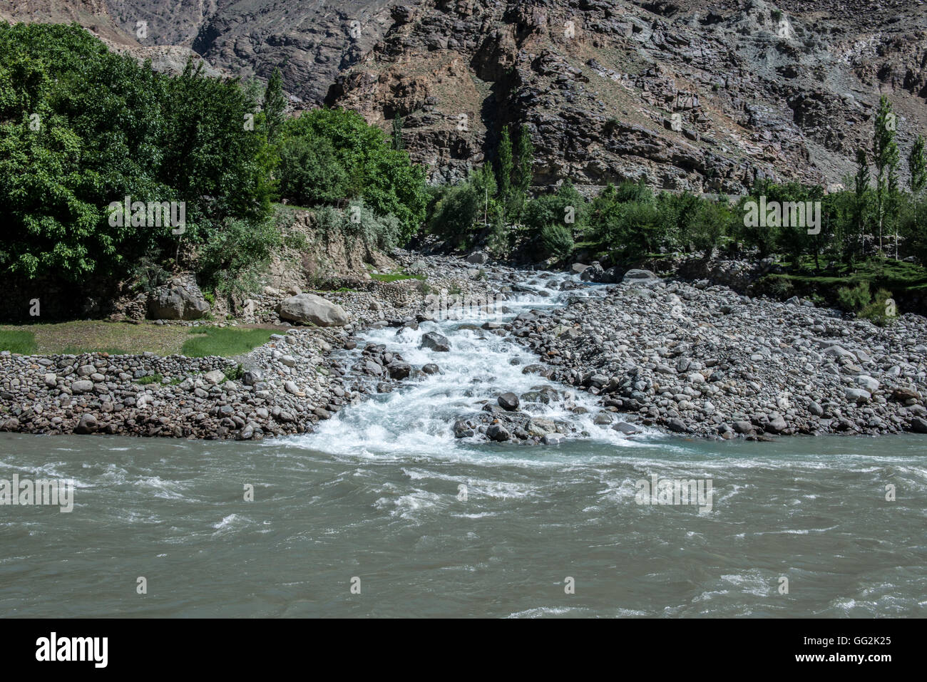 Tributary of the Gilgit river . Also known as the Ghizar River. Stock Photo