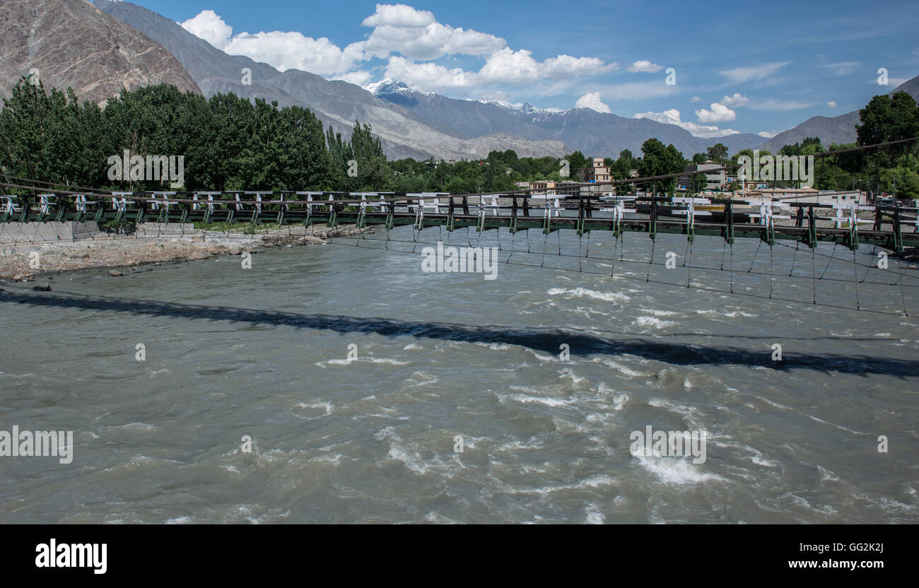 Suspension bridge in Gilgit Pakistan Stock Photo