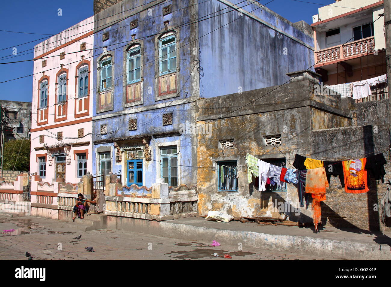 Old portuguese colonial buildings in Diu Island, India Stock Photo