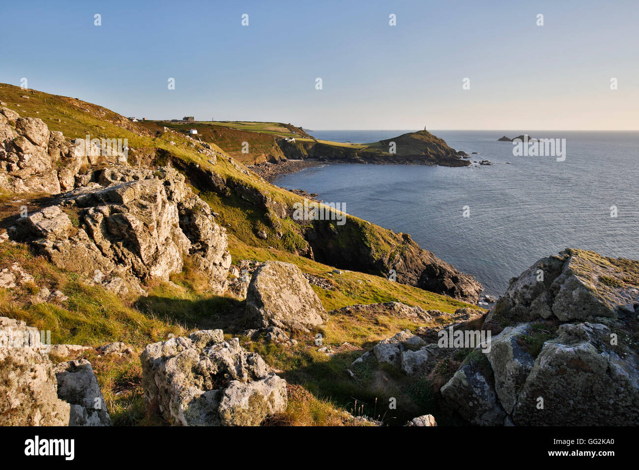 Cape Cornwall from Castle Kenidjack; Cornwall; UK Stock Photo