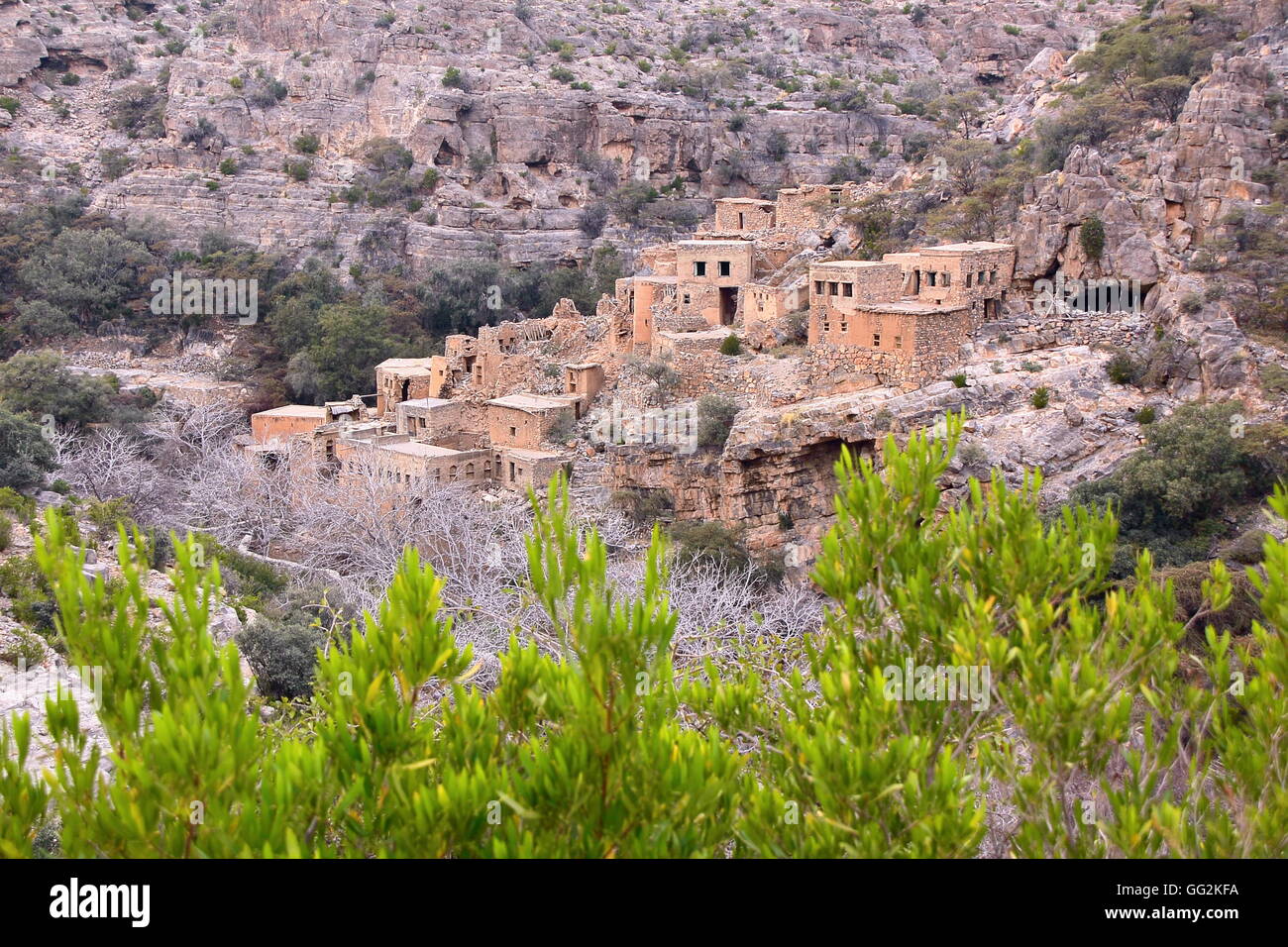 An abandonned village in  Saiq Plateau, Western hajar, Oman Stock Photo