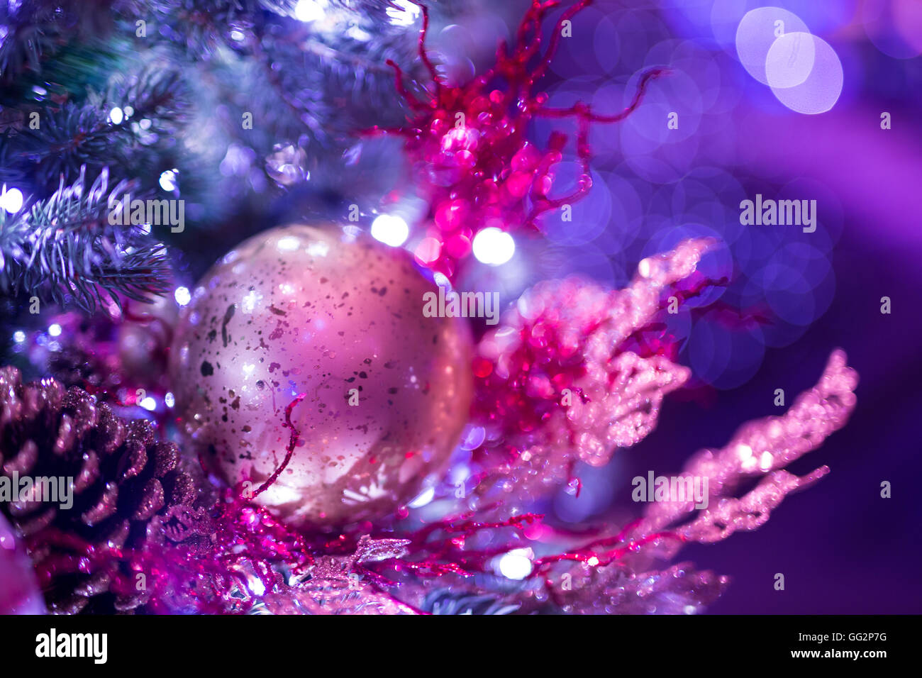 Christmas background with Christmas balls - Soft focus and Color Tone Changed Stock Photo