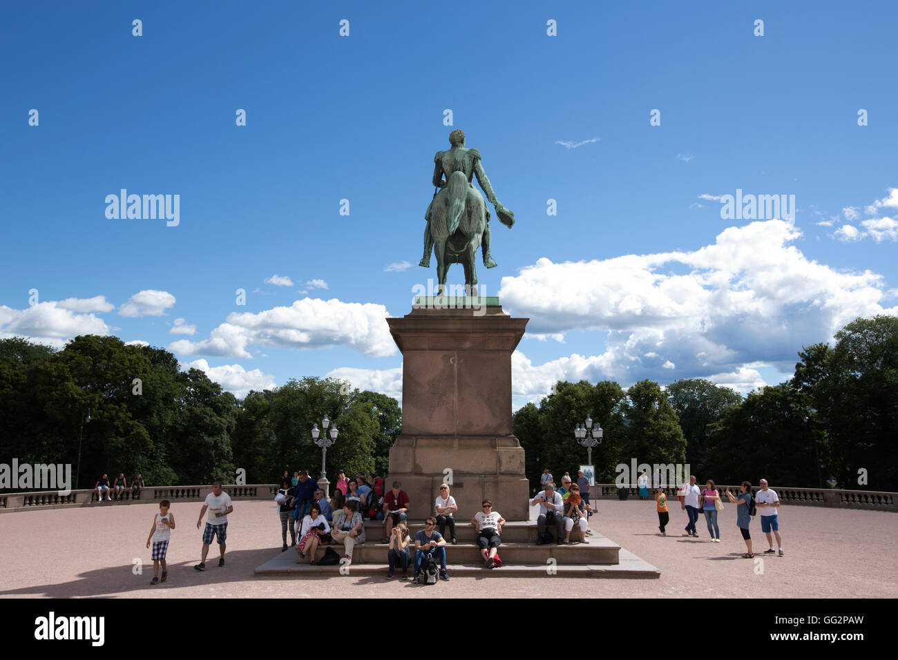 Statue of Carl Johan in front The Royal Palace, official residence of the present Norwegian monarch King Harald V, Oslo, Norway Stock Photo