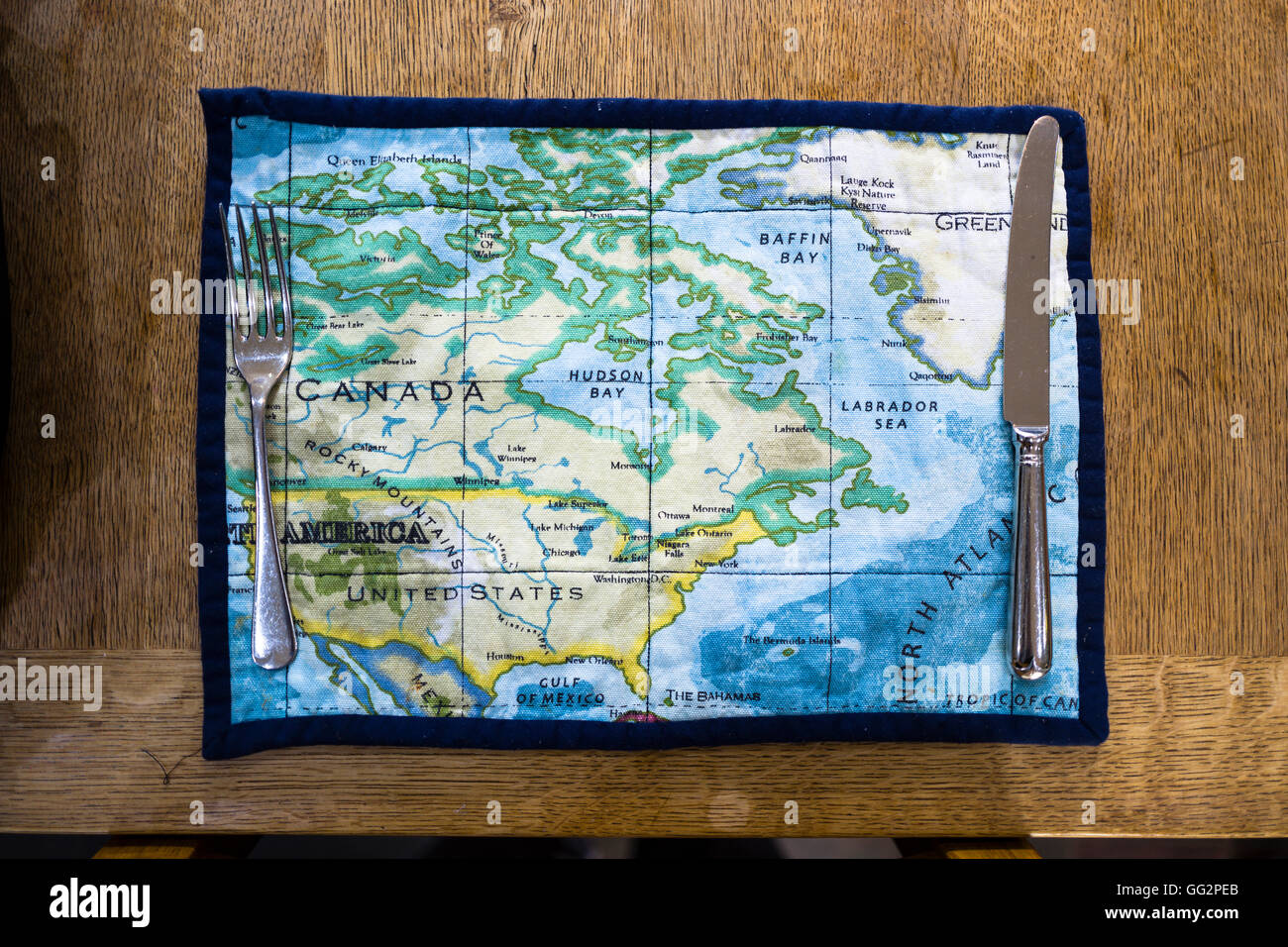 Geographic table place mat with educational potential Stock Photo