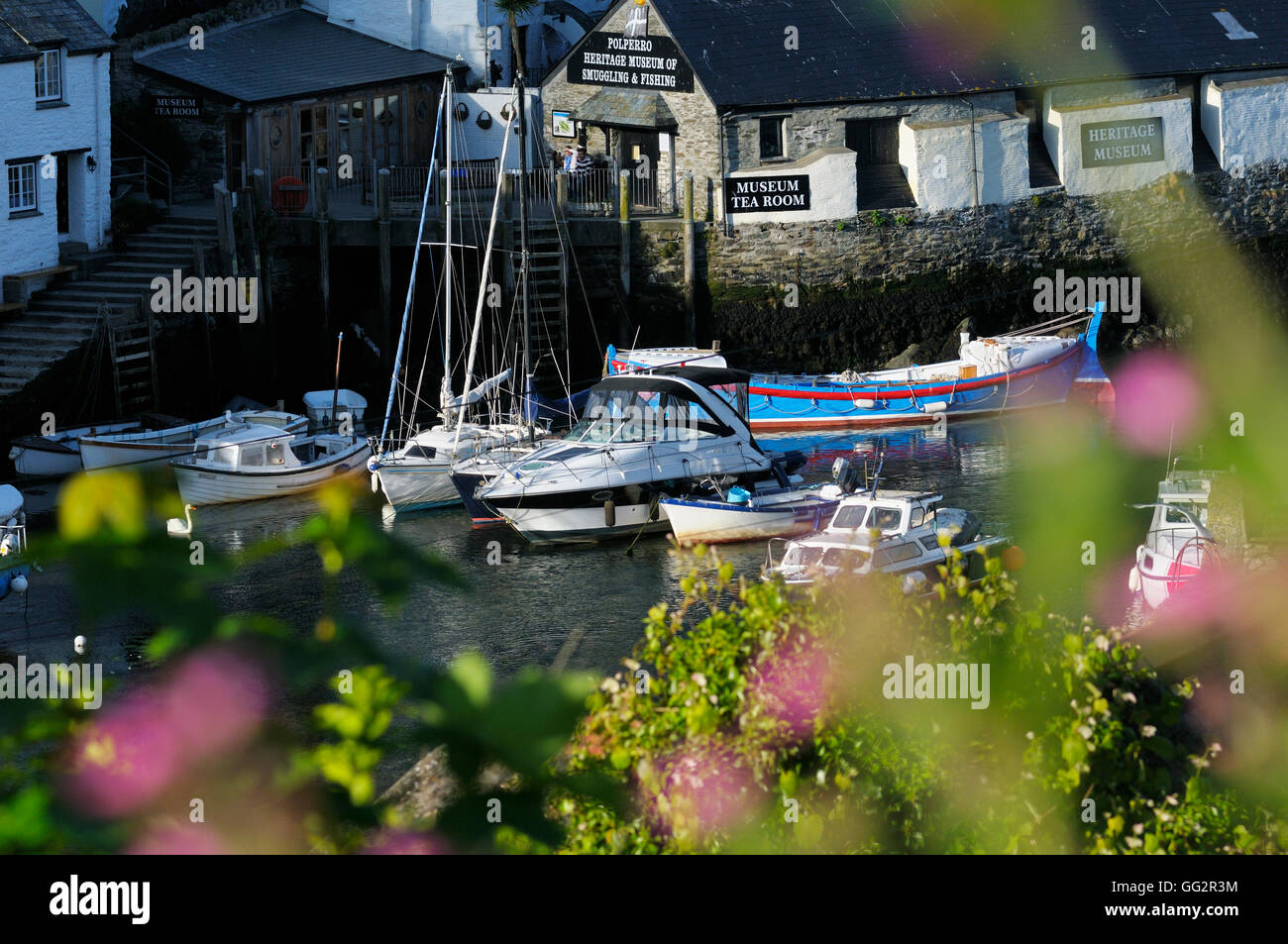 Polperro harbour and Heritage Museum of Smuggling & Fishing, Cornwall, England, UK Stock Photo