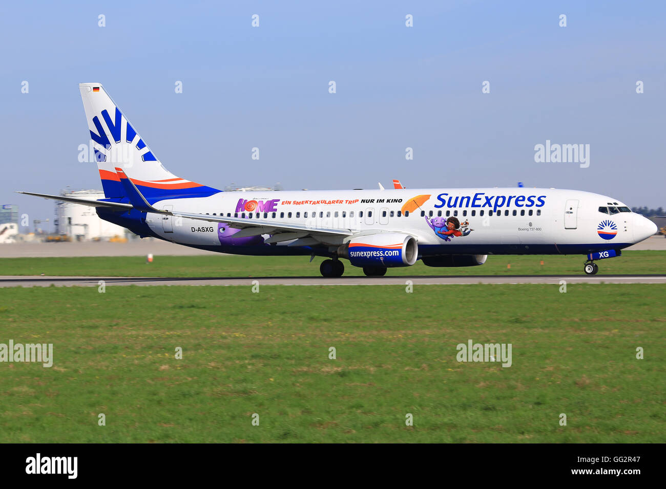 Stuttgart/Germany August 3, 2015: Boeing 737 from Sunexpress at Stuttgart Airport. Stock Photo