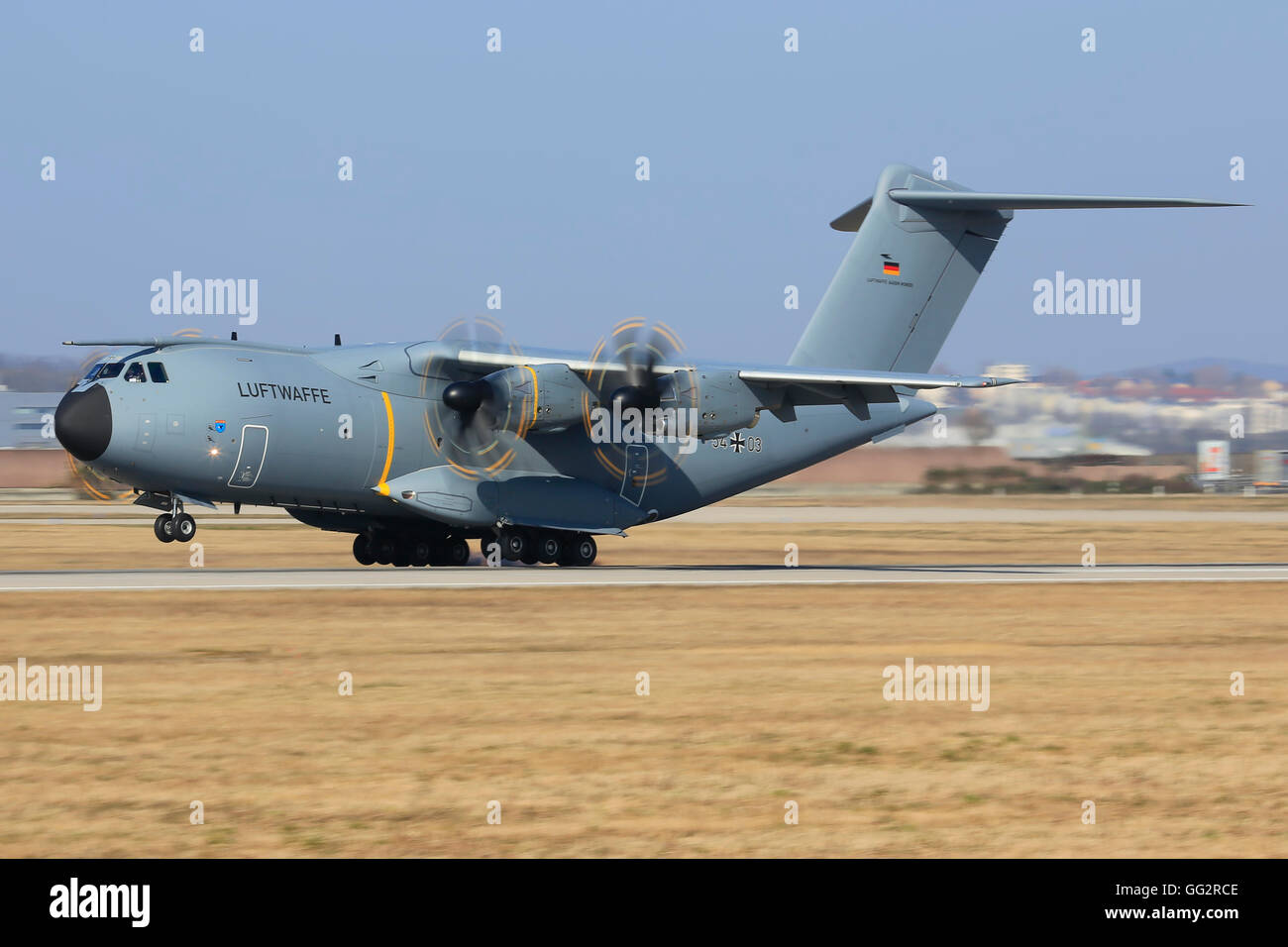 Stuttgart/Germany March 18, 2016:Airbus A400M from german Air Force at Stuttgart Airport. Stock Photo