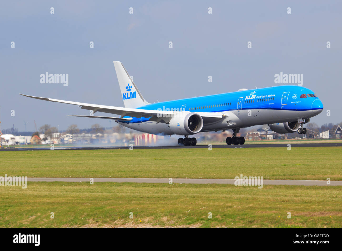 Amsterdam/Netherland April 9, 2016: Boeing 787 from KLM taxing at Amsterdam Airport Stock Photo