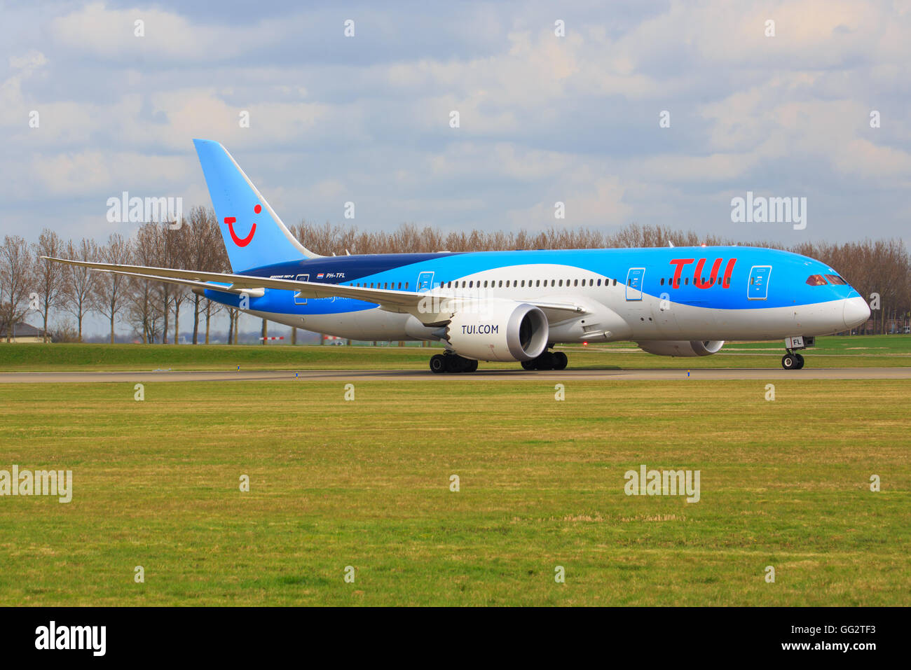 Amsterdam/Netherland April 9, 2016: Boeing 787 from TUI taxing at Amsterdam Airport Stock Photo