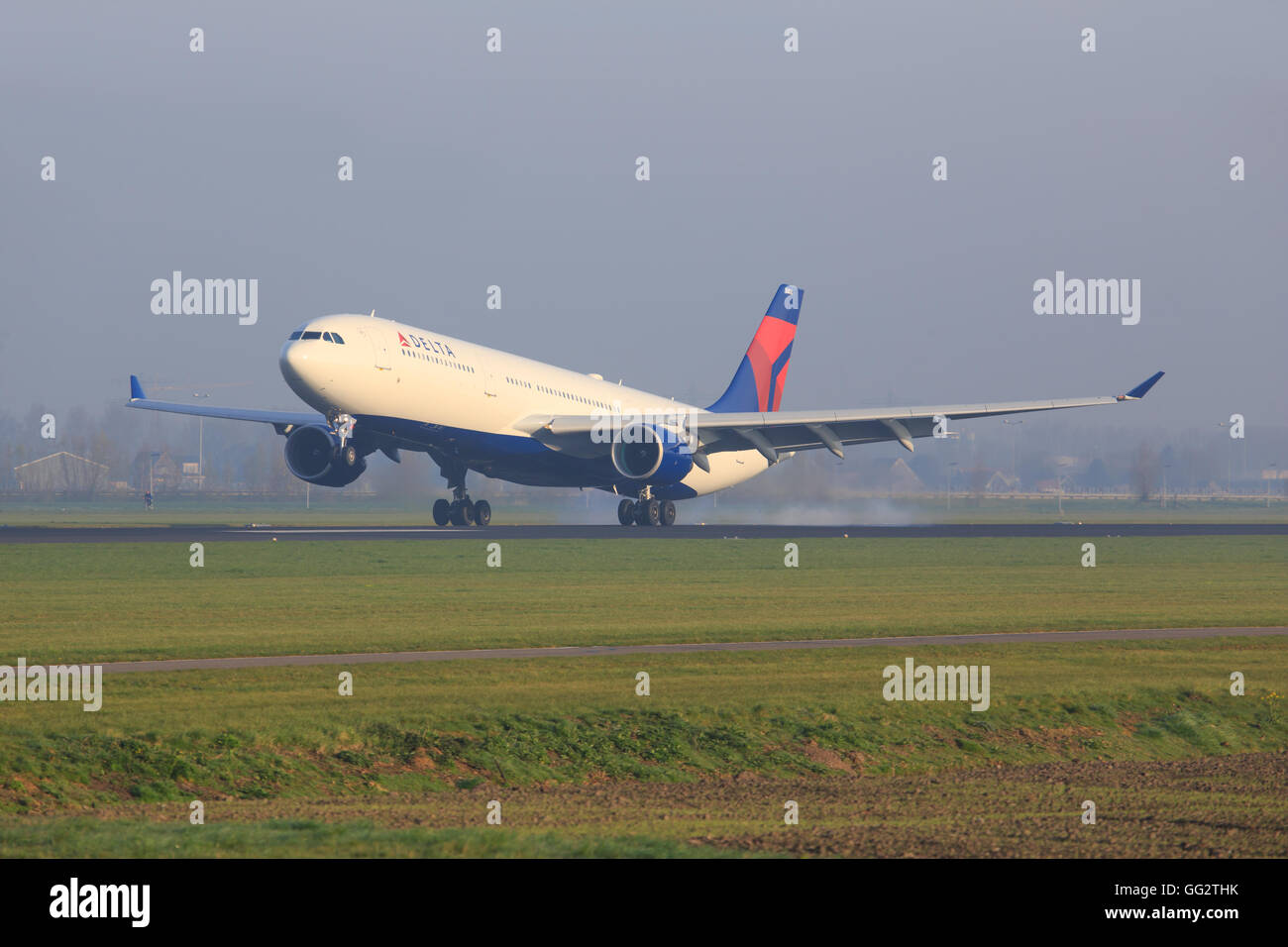 Amsterdam/Netherland April 9, 2016: Airbus A330 from Delta taxing at Amsterdam Airport Stock Photo
