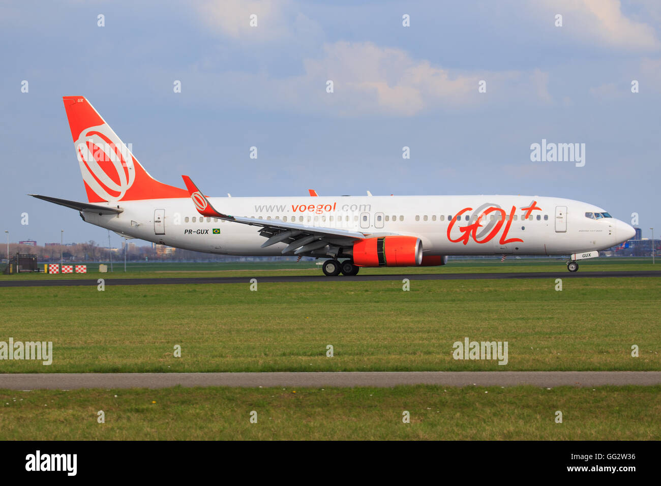 Amsterdam/Netherland April 9, 2016: Boeing 737 from GOL taxing at Amsterdam Airport Stock Photo