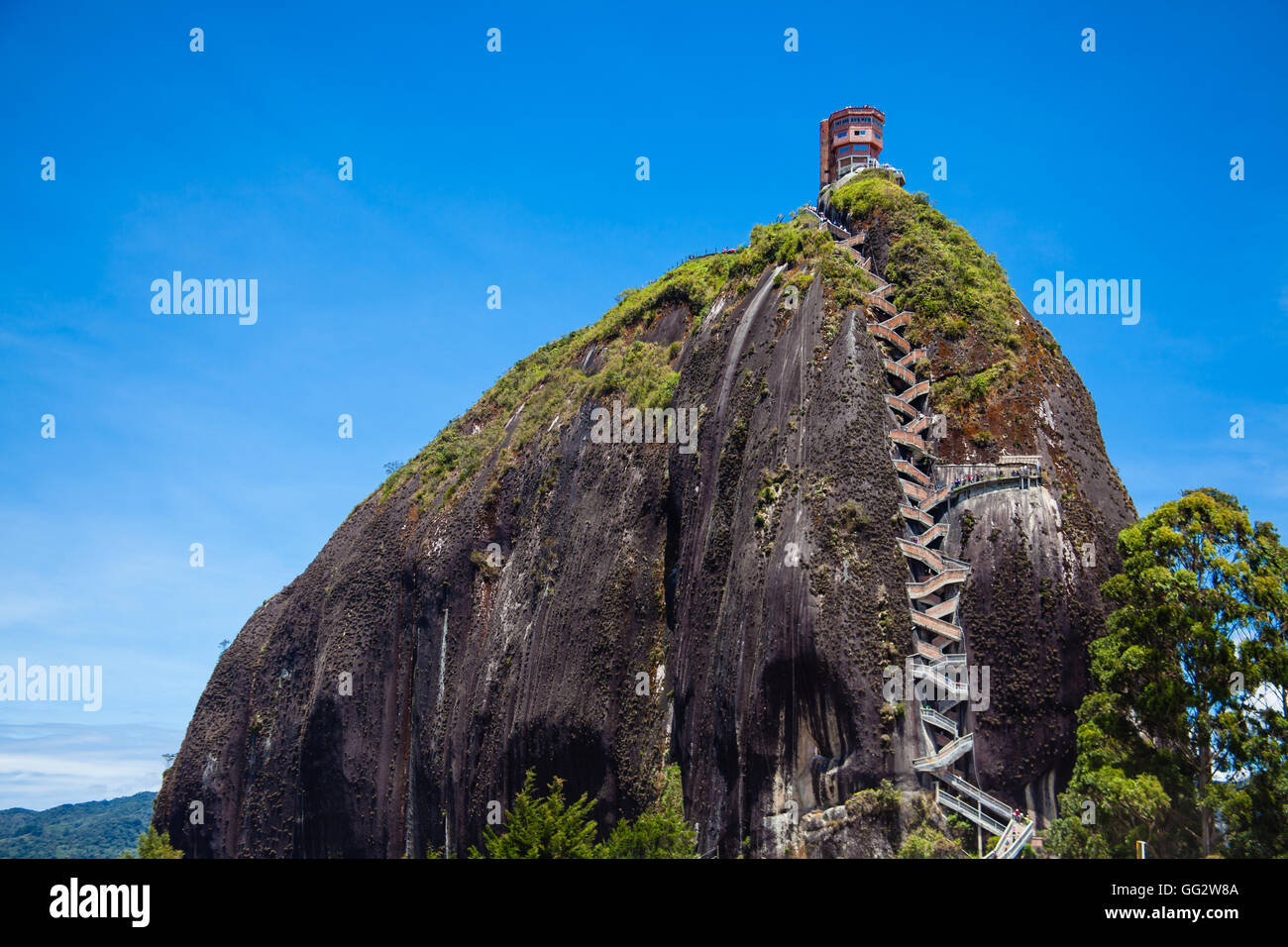 Steep steps rising up Piedra el Penol, Colombia. Stock Photo