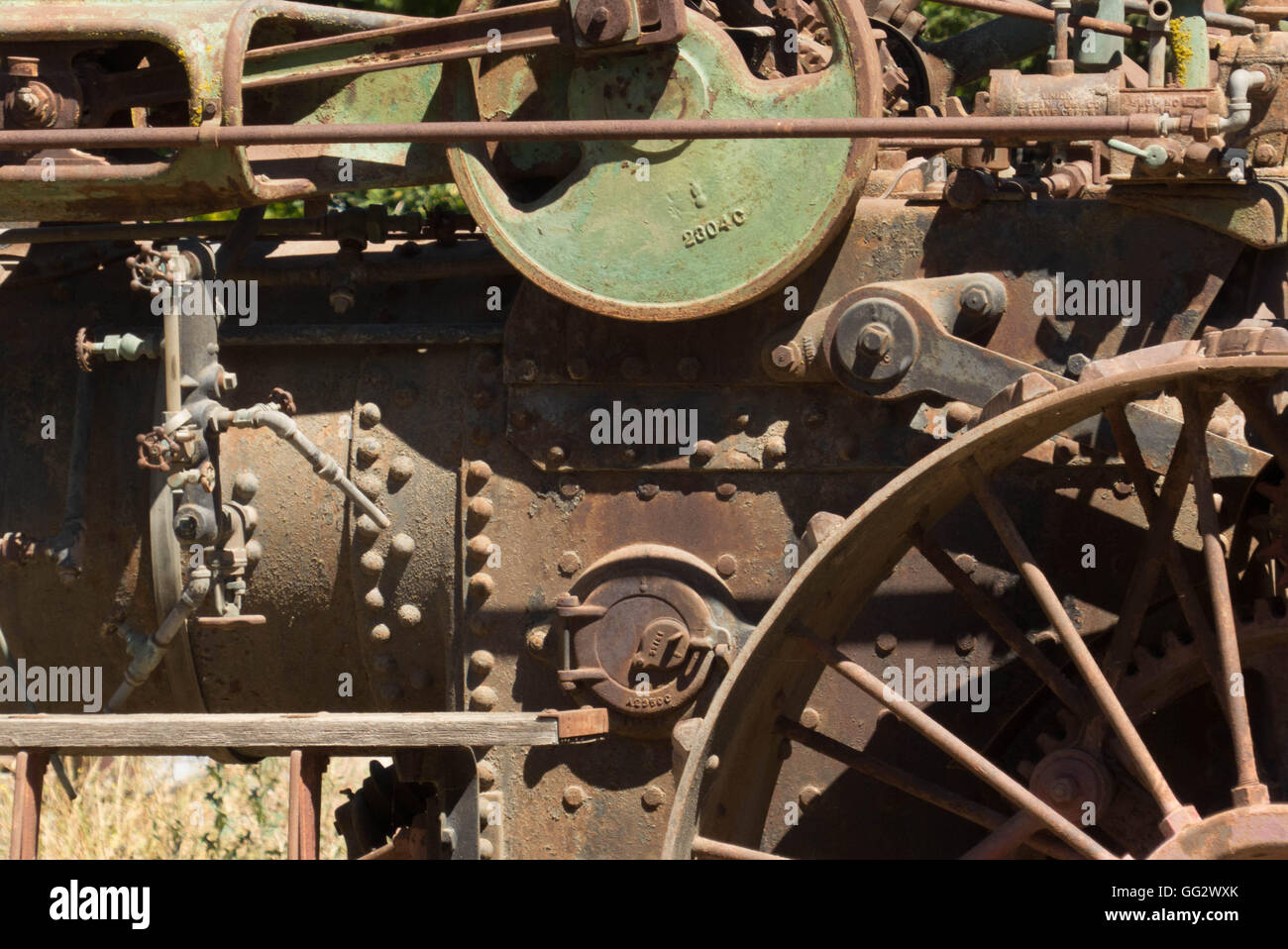 automotive graveyard,machine engines,engine parts,gears,old vintage parts Stock Photo