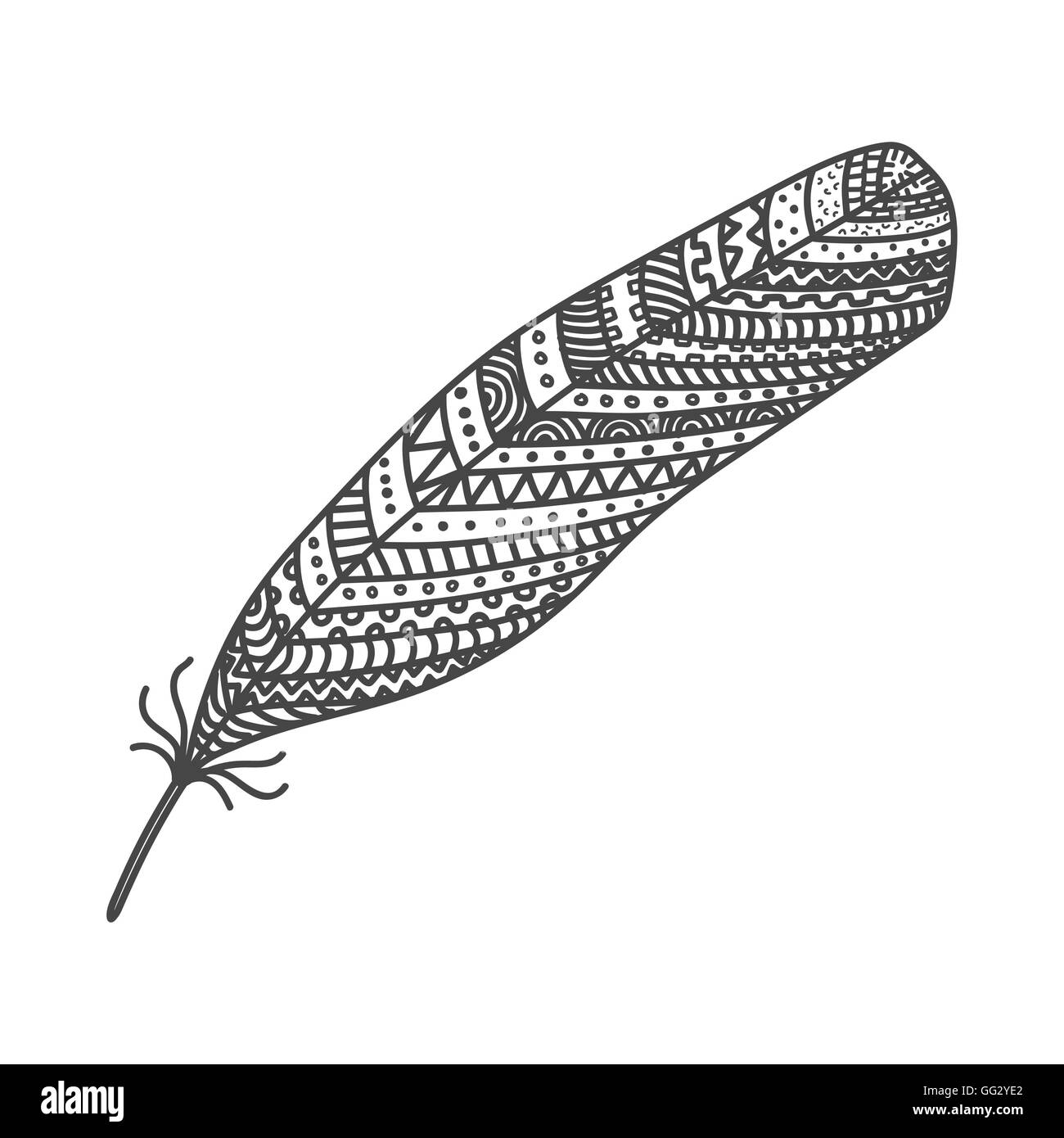 Black hand drawn feather painted in boho style Stock Vector Image & Art ...