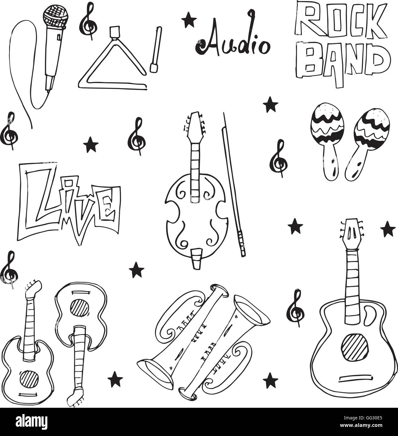 Music tools doodles set Stock Vector Image & Art - Alamy