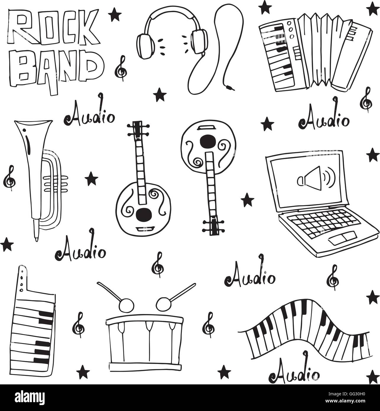 Music element doodles pack hand draw Stock Vector Image & Art - Alamy