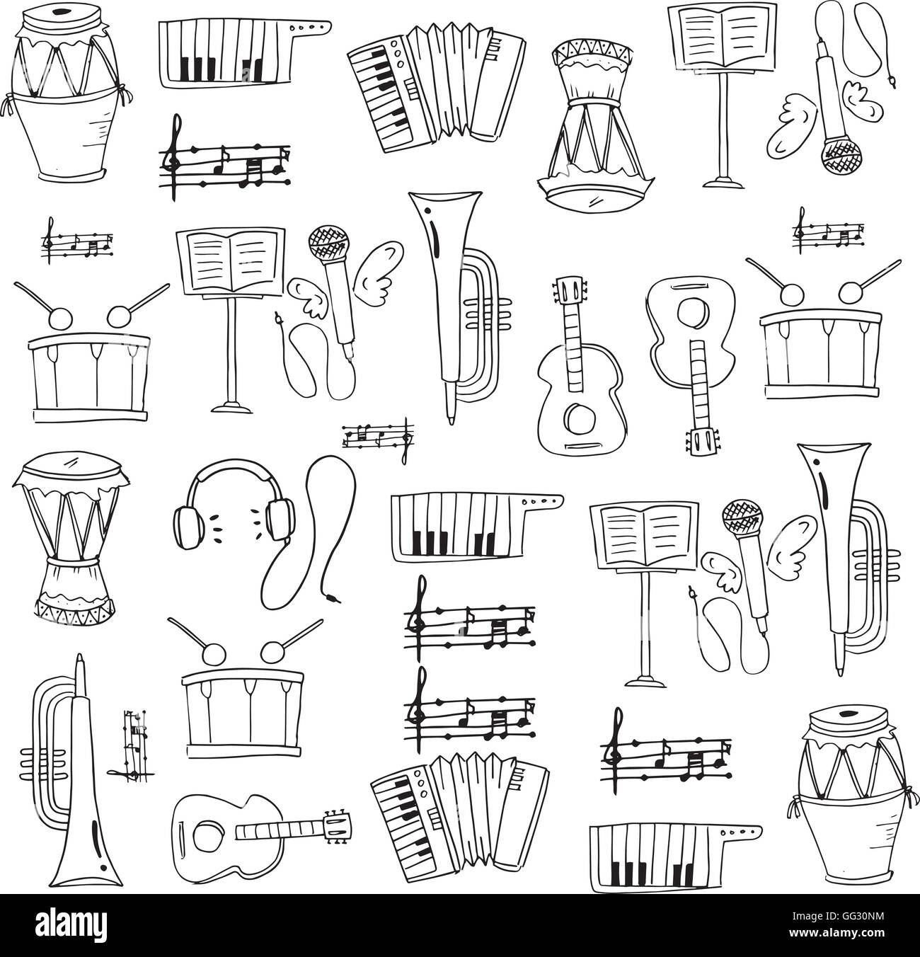 Music element doodles set on white backgrounds Stock Vector Image & Art ...