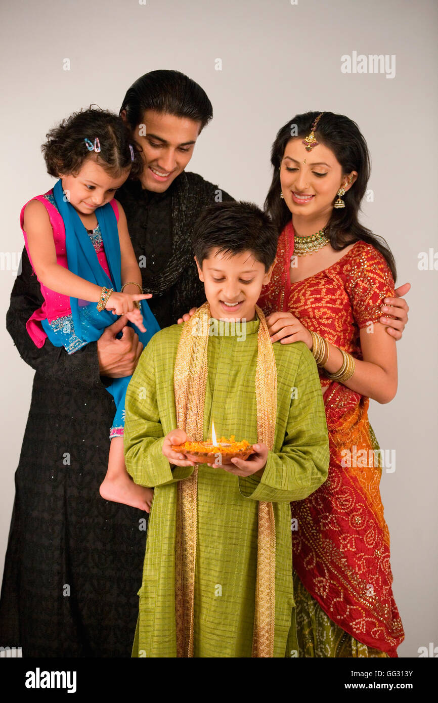 Family celebrating diwali Stock Photo