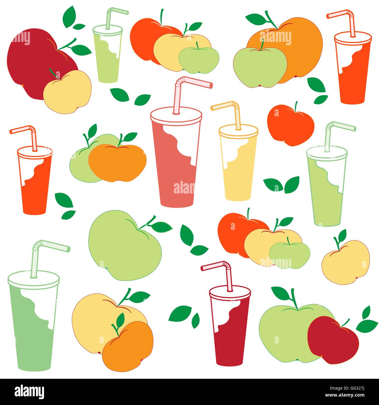 Nice picture of apples and apple juice rich in vitamin C on a white