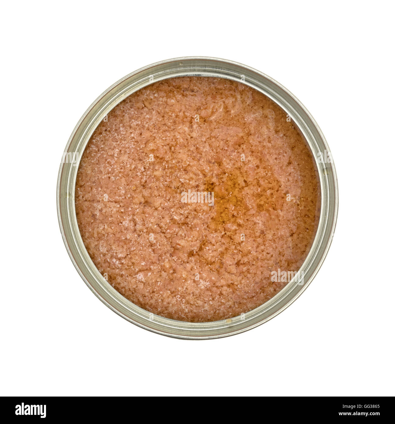 An opened can of deviled ham isolated on a white background Stock Photo