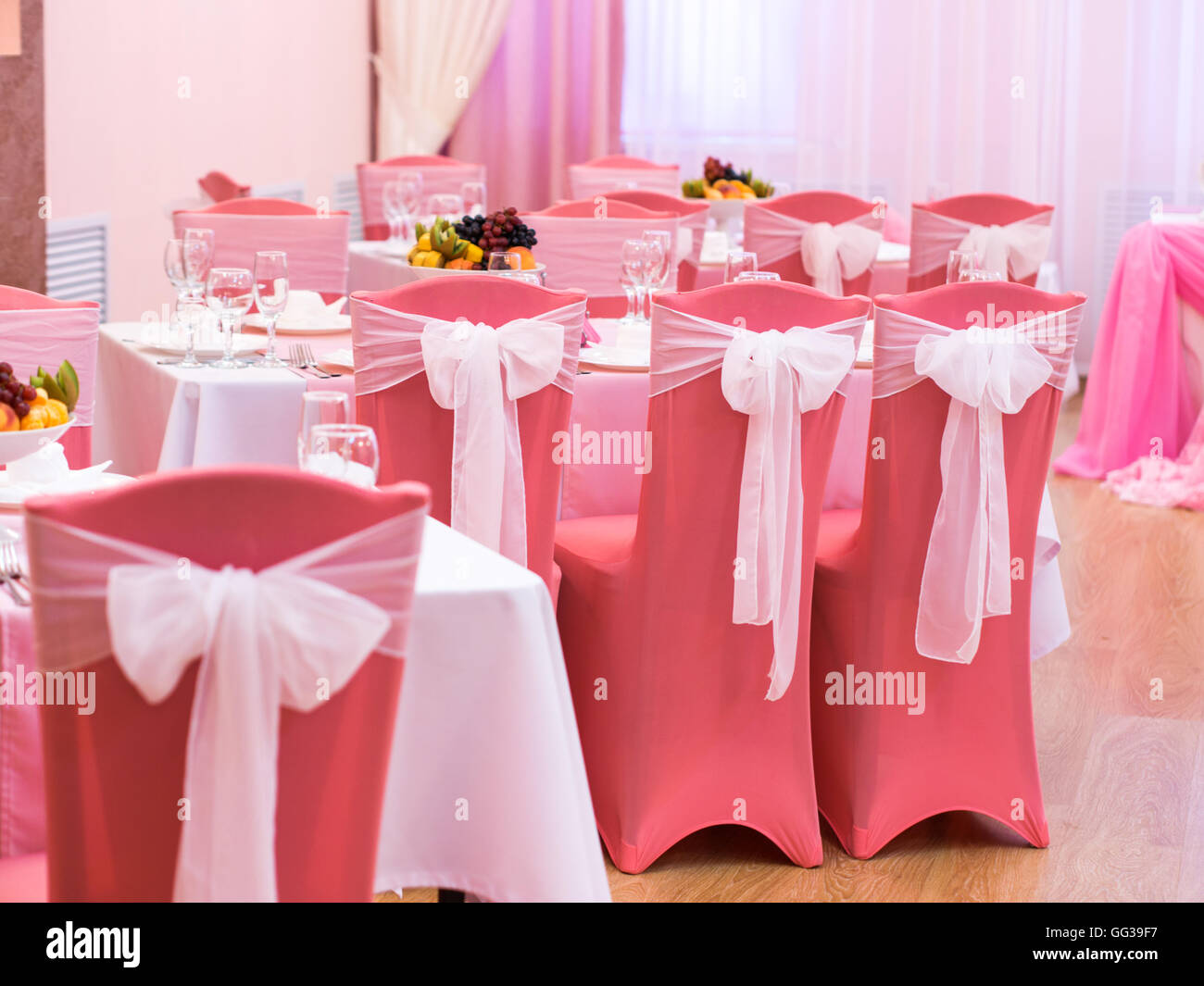 Wedding chairs in pink color Stock Photo Alamy