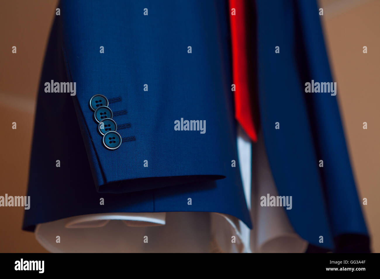 Buttons on sleeve of business suit Stock Photo