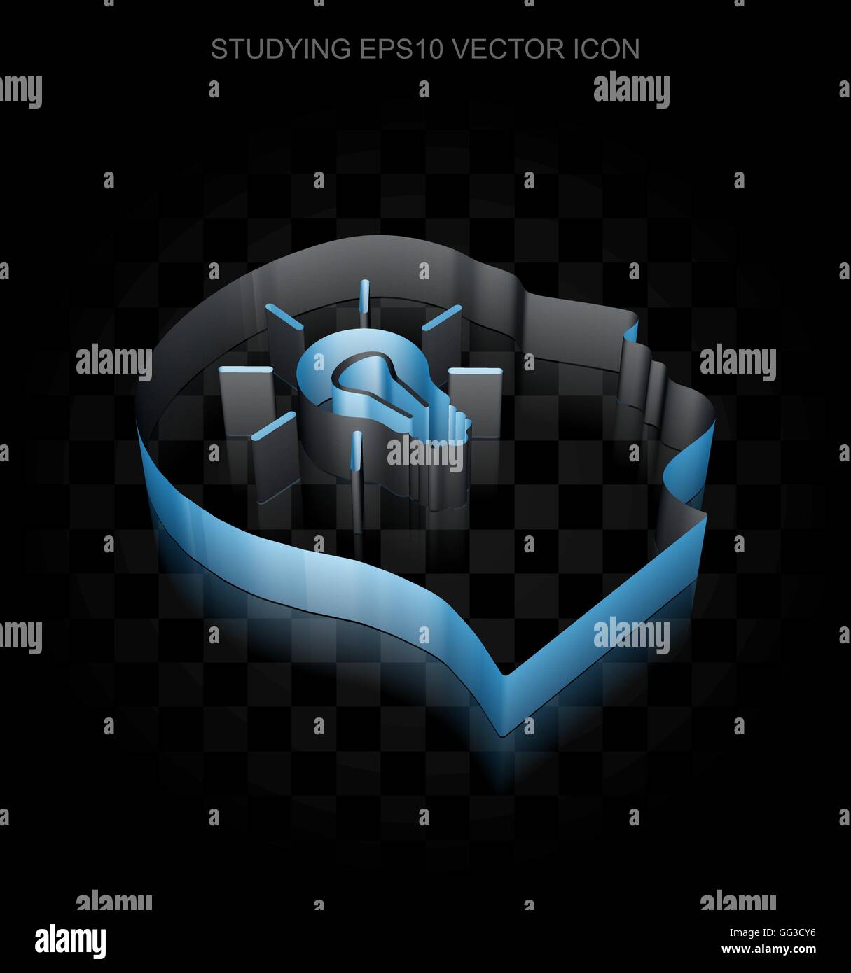 Studying icon: Blue 3d Head With Light Bulb made of paper, transparent ...