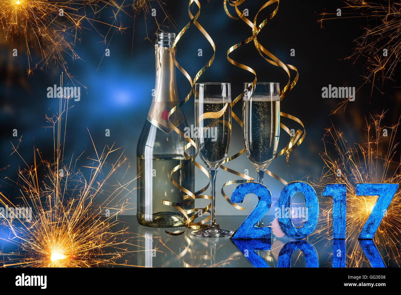 Champagne glasses ready to bring in the New Year 2017 Stock Photo - Alamy