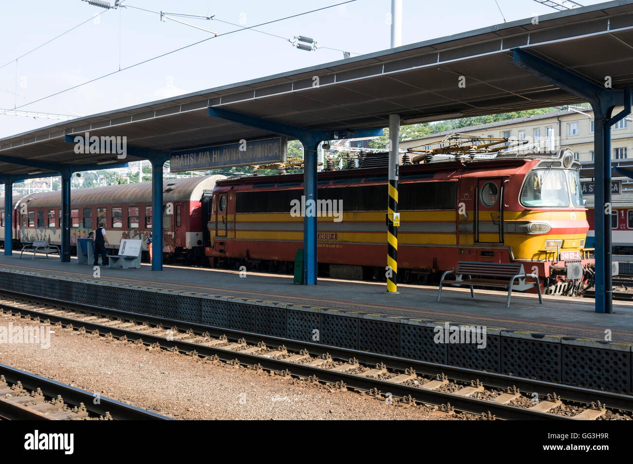 An Inter-city train at the main railway station in Bratislava, Slovakia Stock Photo