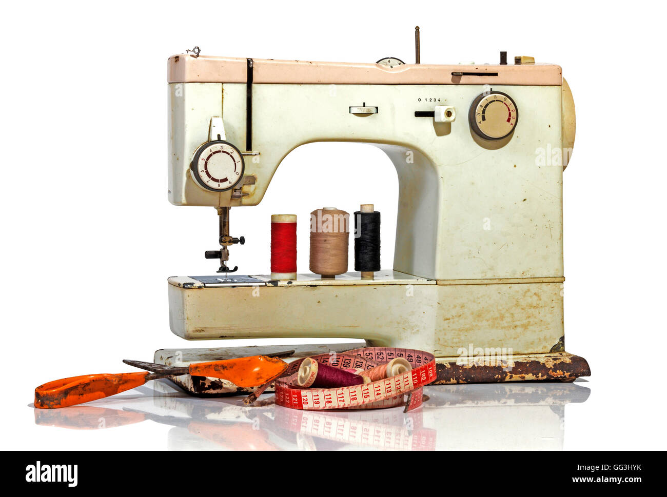 https://c8.alamy.com/comp/GG3HYK/old-rusty-vintage-sewing-machine-with-colored-cotton-reels-scissors-GG3HYK.jpg