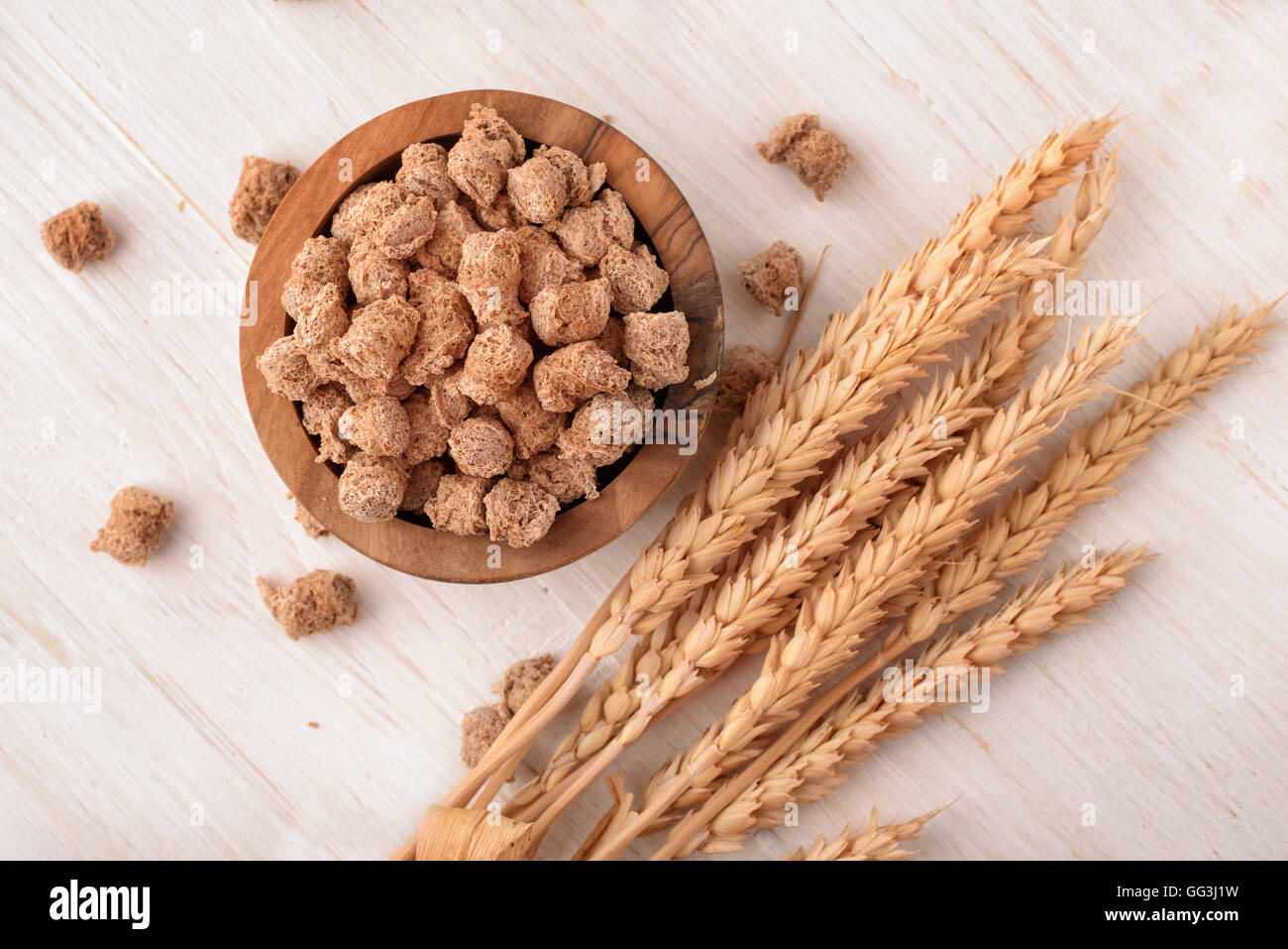 Top view of wheat bran and wheat ears Stock Photo