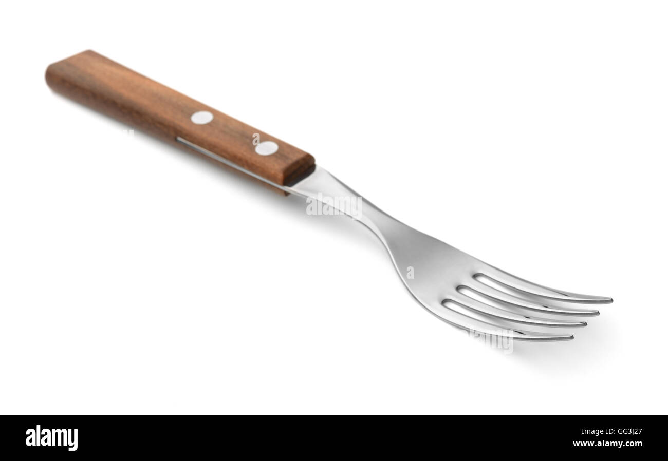 Fork with wooden handle isolated on white Stock Photo