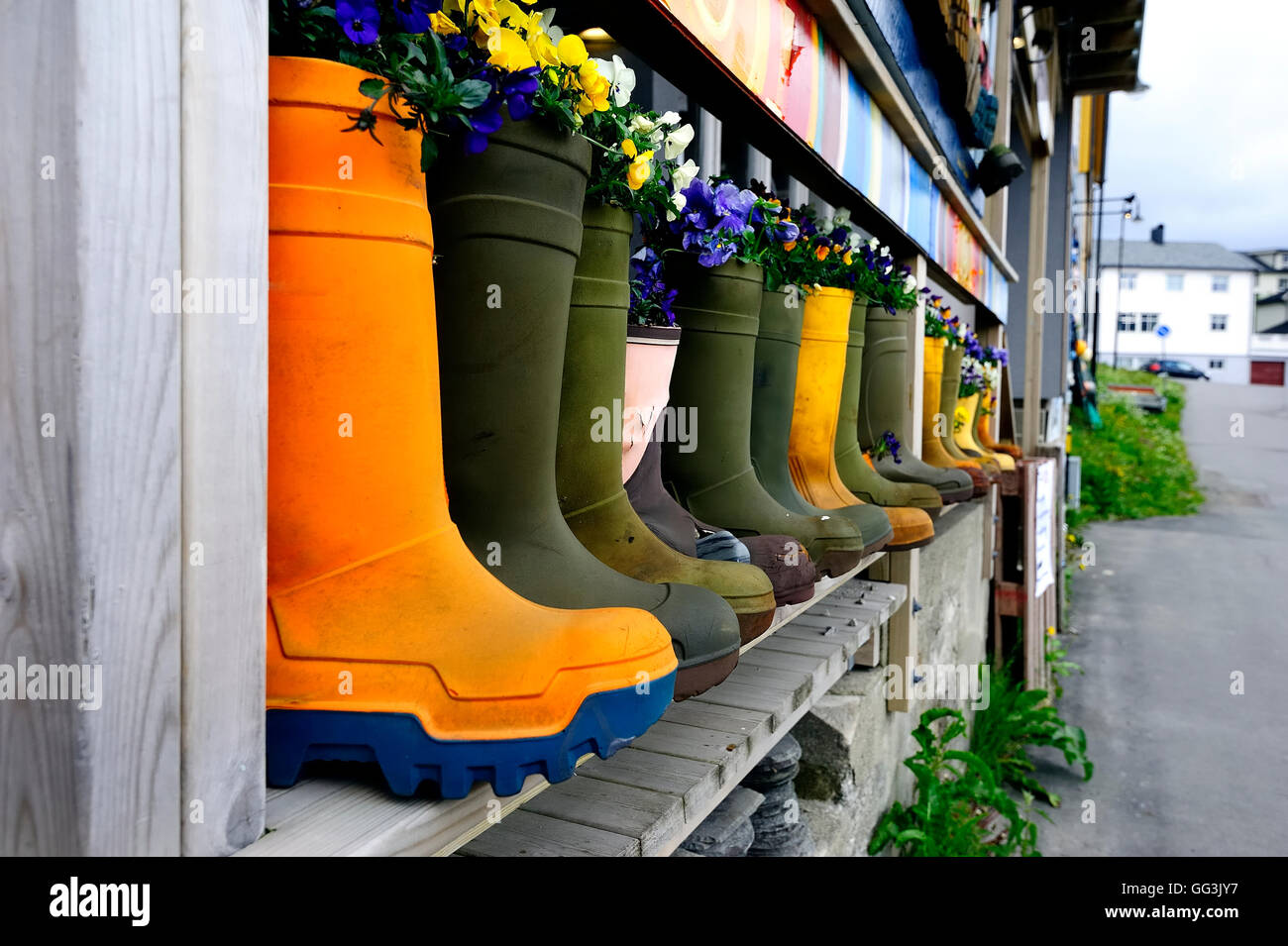 Wellington boots forming a garden Stock Photo - Alamy