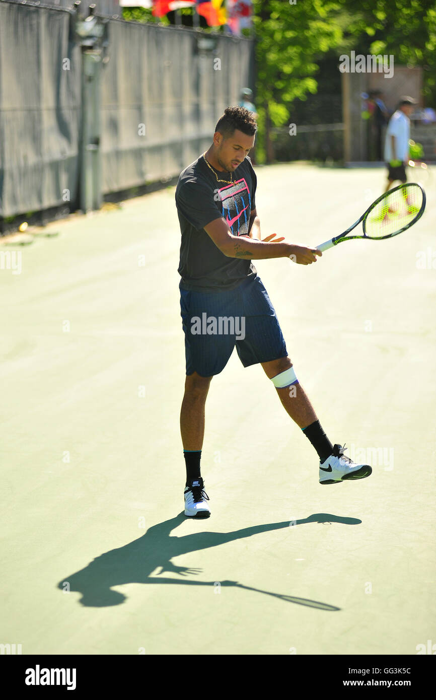 The Australian tennis player Nick Kyrgios practicing at the 2016 Rogers