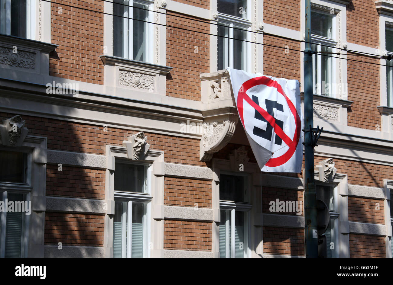 No Nazism Banner on a building in Bratislava Stock Photo